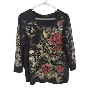 Vintage Y2K Bedazzled Butterfly Top Whimsigoth Bohemian Artsy Lightweight Casual